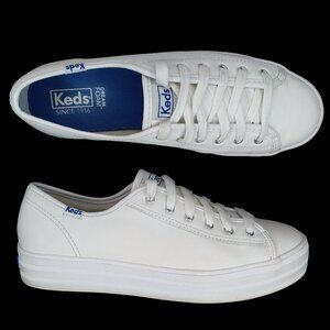 Keds Triple Kick Platform White Leather Sneakers Size 8 Lace Up Low Sporty